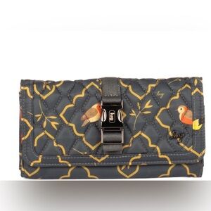 Lug Throttle RFID Wallet Grey Gold Songbirds 7.75”W X 4.25”H